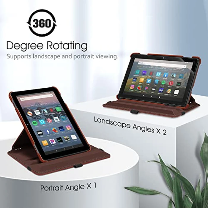 Fintie Case for Kindle Fire HD 8 & HD 8 Plus Tablet (12th/10th Generation, 2024/2022/2020 Release) - 360 Degree Rotating Swivel Stand Protective Cover with Dual Auto Sleep Wake, Brown by FINTIE - Image 3