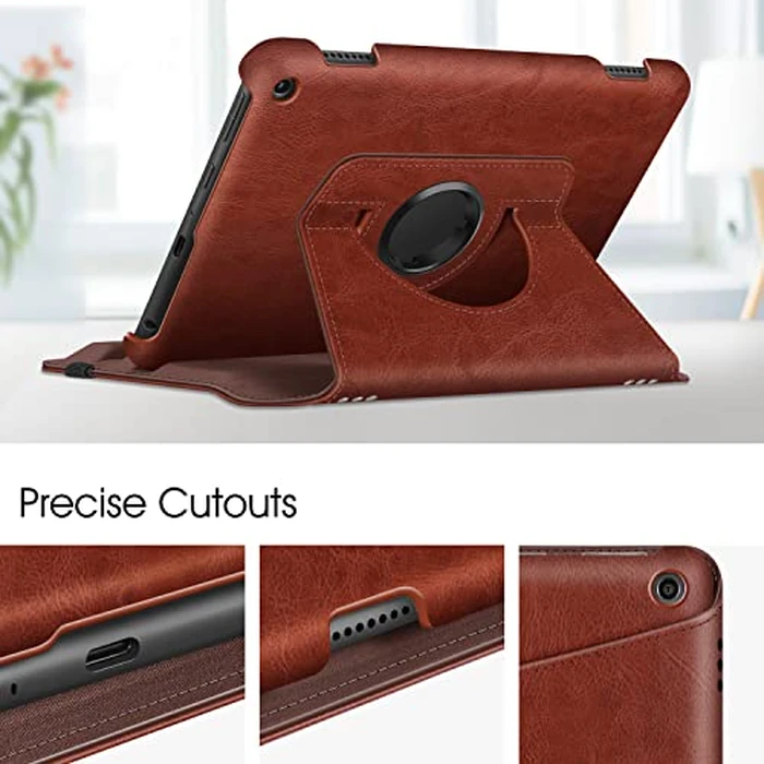 Fintie Case for Kindle Fire HD 8 & HD 8 Plus Tablet (12th/10th Generation, 2024/2022/2020 Release) - 360 Degree Rotating Swivel Stand Protective Cover with Dual Auto Sleep Wake, Brown by FINTIE - Image 5