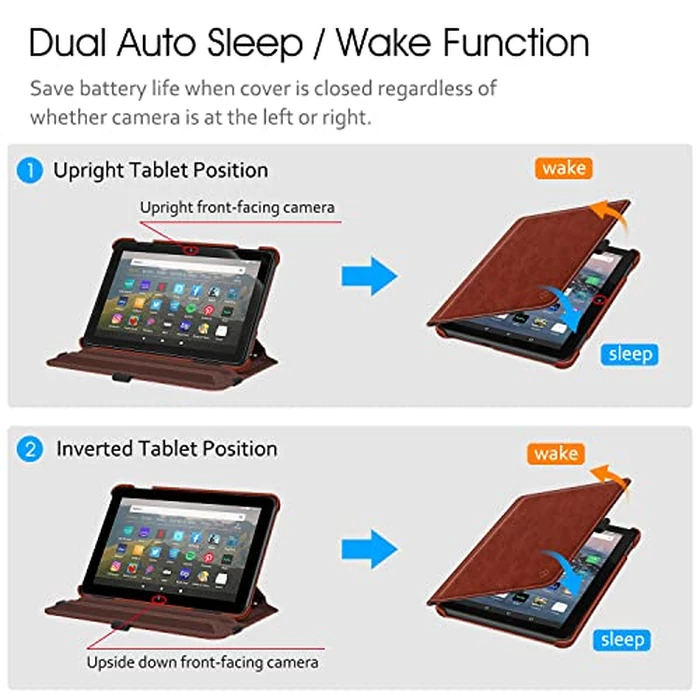 Fintie Case for Kindle Fire HD 8 & HD 8 Plus Tablet (12th/10th Generation, 2024/2022/2020 Release) - 360 Degree Rotating Swivel Stand Protective Cover with Dual Auto Sleep Wake, Brown by FINTIE - Image 6