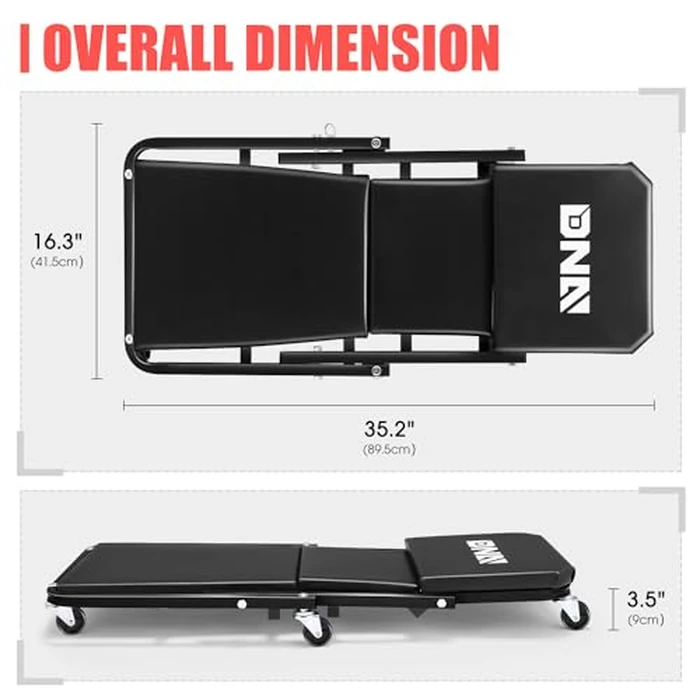 DNA Motoring 36 Inches Folding 2 in 1 Rolling Z Creeper, Adjustable Roller Garage Chair Lay Down or Sit, 6 Pcs Casters, 330 LBS / 150kg Weight Capacity, Black, TOOLS-00493 by DNA MOTORING - Image 3