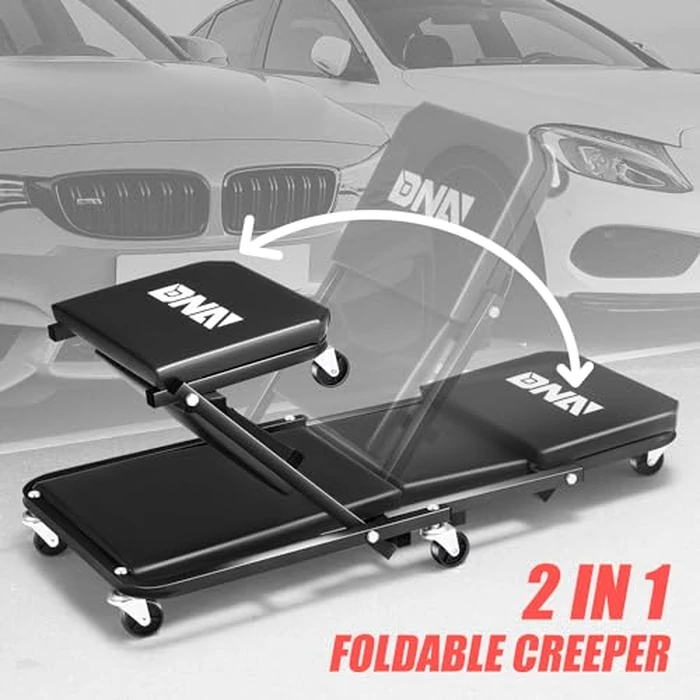 DNA Motoring 36 Inches Folding 2 in 1 Rolling Z Creeper, Adjustable Roller Garage Chair Lay Down or Sit, 6 Pcs Casters, 330 LBS / 150kg Weight Capacity, Black, TOOLS-00493 by DNA MOTORING - Image 4