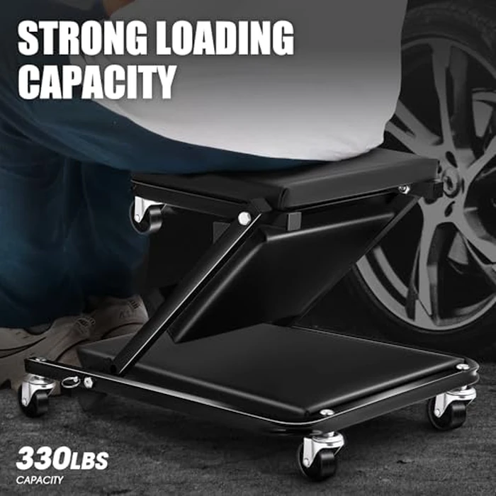 DNA Motoring 36 Inches Folding 2 in 1 Rolling Z Creeper, Adjustable Roller Garage Chair Lay Down or Sit, 6 Pcs Casters, 330 LBS / 150kg Weight Capacity, Black, TOOLS-00493 by DNA MOTORING - Image 5