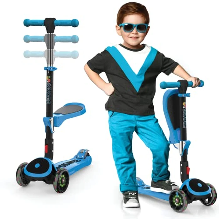 Kick Scooters for Kids Ages 3-5 (Suitable for 2-12 Year Old) Adjustable Height Foldable Scooter Removable Seat, 3 LED Light Wheels, Rear Brake, Wide Standing Board, Outdoor Activities for Boys/Girls by SKIDEE - Used - Very Good condition - CA$52.50