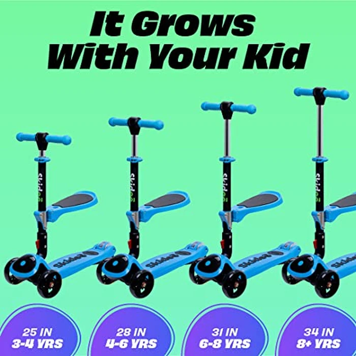 Kick Scooters for Kids Ages 3-5 (Suitable for 2-12 Year Old) Adjustable Height Foldable Scooter Removable Seat, 3 LED Light Wheels, Rear Brake, Wide Standing Board, Outdoor Activities for Boys/Girls by SKIDEE - Image 5