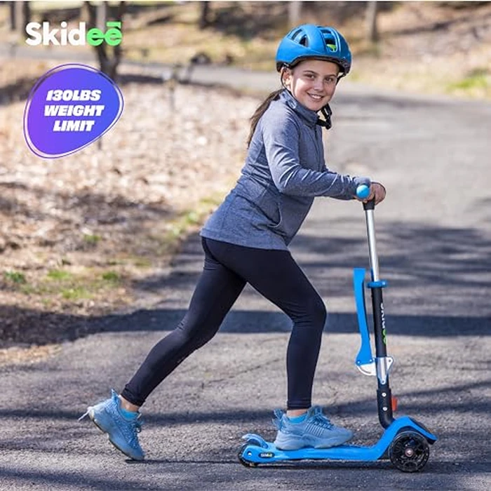 Kick Scooters for Kids Ages 3-5 (Suitable for 2-12 Year Old) Adjustable Height Foldable Scooter Removable Seat, 3 LED Light Wheels, Rear Brake, Wide Standing Board, Outdoor Activities for Boys/Girls by SKIDEE - Image 6