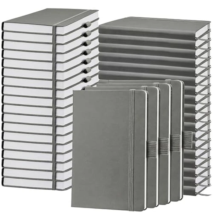 Laumoi 40 Pack Pocket Notebook Journals A6 Mini Hardcover Journal PU Leather Lined Notebook 3.5 x 5.5 In Small College Ruled Notepad with Pen Holder for Writing Office School Supplies (Gray) by Laumoi - Image 1