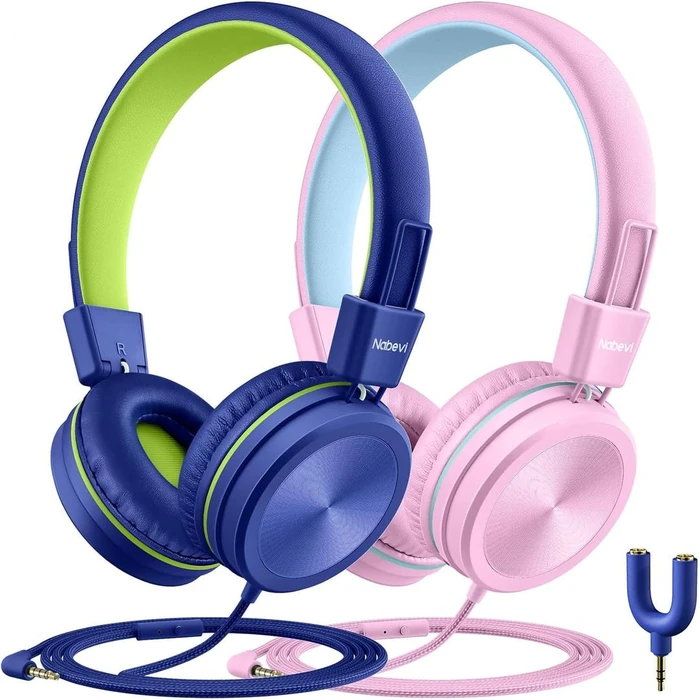 Nabevi Kids Headphones with Microphone BH200 (2-Pack) - Pink/Blue & Dark Blue/Green by Nabevi - Refurbished - Excellent condition - US$29.48
