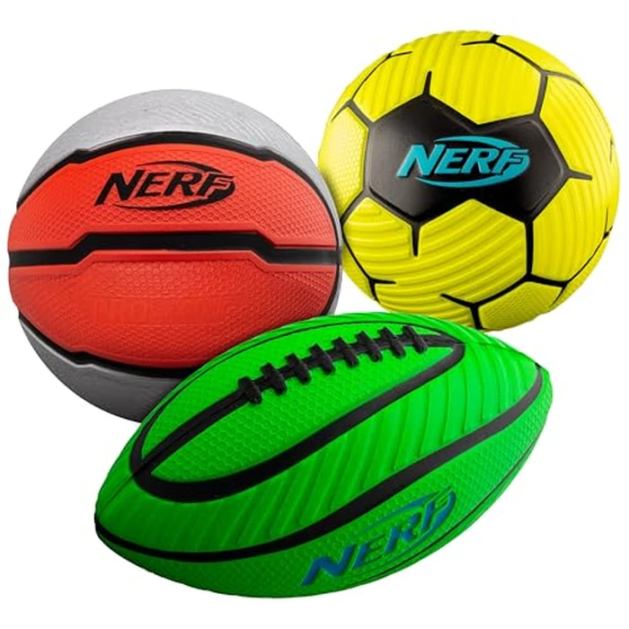 Nerf Mini Foam Sports Ball Set - Foam Football, Soccer Ball + Basketball Set Soft Sports Toy for Kids - Multicolor by Nerf - Used - Like New condition - US$18.99