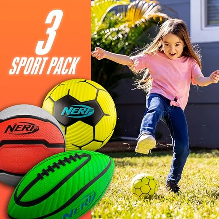 Nerf Mini Foam Sports Ball Set - Foam Football, Soccer Ball + Basketball Set Soft Sports Toy for Kids - Multicolor by Nerf - Image 2