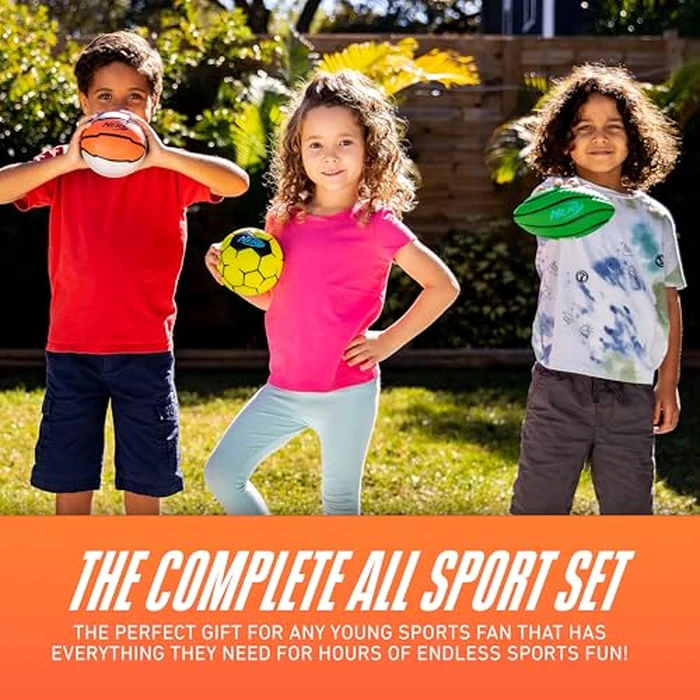 Nerf Mini Foam Sports Ball Set - Foam Football, Soccer Ball + Basketball Set Soft Sports Toy for Kids - Multicolor by Nerf - Image 6