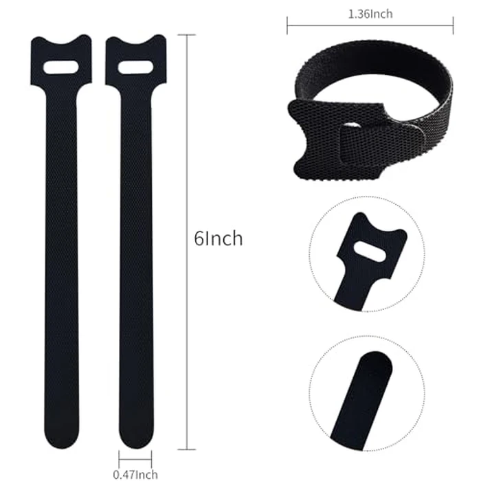 200 PCS 6 Inches Black Reusable Cable Ties, Adjustable Cord Straps, Cable Organizer, Cord Wrap and Hook Loop Cords Management,Adjustable Cord Ties for Organizing Home,Office,Garden,Data Centers by VORTALIS - Image 2