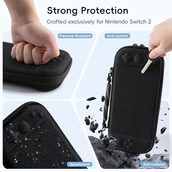 YONMOTTO Slim Carrying Case for Nintendo Switch 2 (2025), Lightweight Protective Hard Shell Portable Travel Case with 12 Game Card Slots & Screen Protector Mat (Black) by YONMOTTO - Image 4