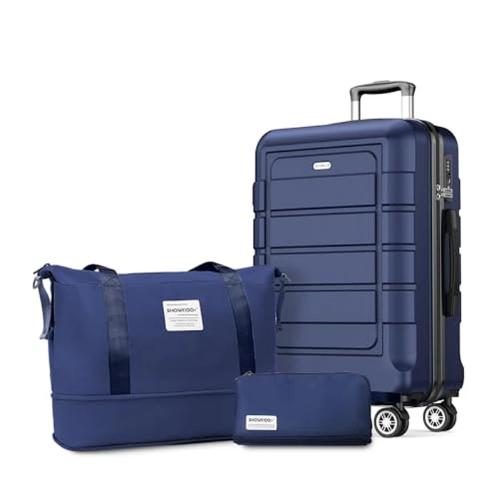 SHOWKOO Full PC Hardshell Luggage Sets Durable Expandable Hardside Suitcase with Double Spinner Wheels TSA Lock 3pcs, Blue, DB/TB/24in by SHOWKOO - Used - Good condition