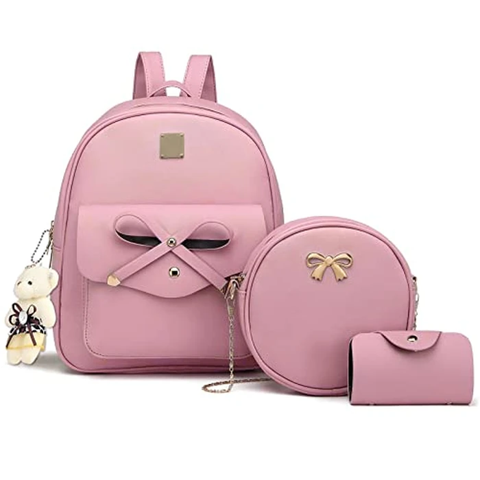 K.E.J. Women Mini Backpack Purse Bowknot Leather Backpack 3-PCS Cute Small Backpack Purse for Women Rucksack for Ladies Shoulder Bag by K.E.J. - Image 1