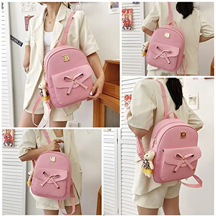 K.E.J. Women Mini Backpack Purse Bowknot Leather Backpack 3-PCS Cute Small Backpack Purse for Women Rucksack for Ladies Shoulder Bag by K.E.J. - Image 2