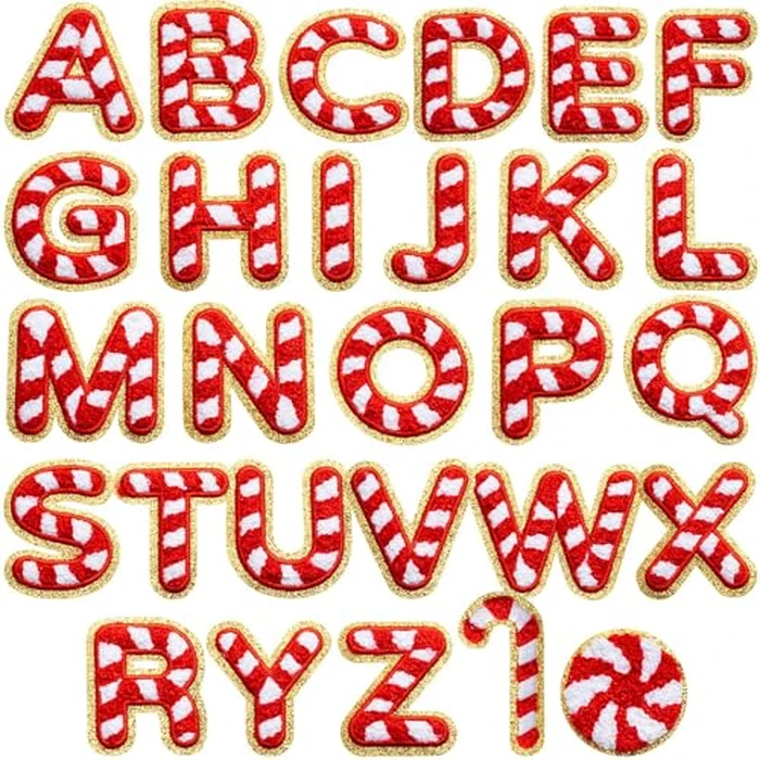WILLBOND 28 Pcs Red White Christmas Candy Chenille Patches, Self Adhesive Letter Candy Cane Embroidered Patches for Clothing Jackets Backpacks Christmas Party DIY Accessories by WILLBOND - Used - Like New condition - US$14.30
