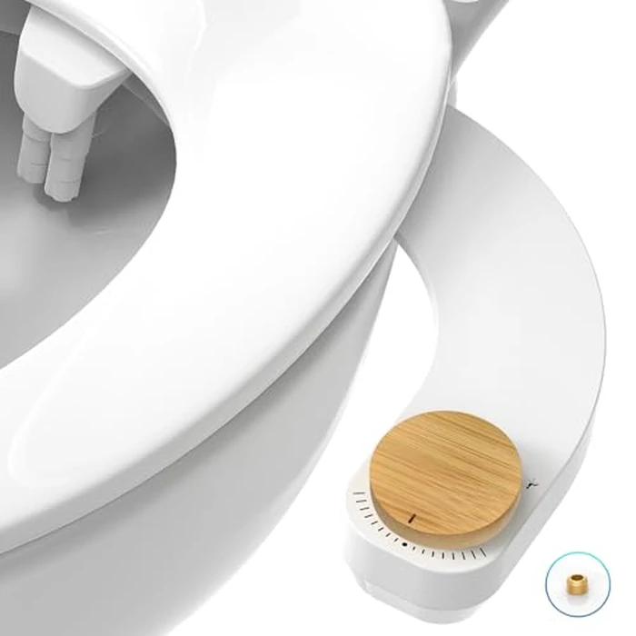 Left Handed Bidet,Knob Bamboo Bidet Attachment for Toilet - Non-Electric Dual Nozzle(Frontal & Rear Wash) Adjustable Water Pressure, Fresh Water Bidet Toilet Seat Attachment (Bamboo) by W WITHLENT - Image 1