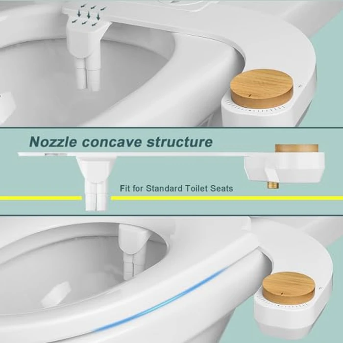 Left Handed Bidet,Knob Bamboo Bidet Attachment for Toilet - Non-Electric Dual Nozzle(Frontal & Rear Wash) Adjustable Water Pressure, Fresh Water Bidet Toilet Seat Attachment (Bamboo) by W WITHLENT - Image 3