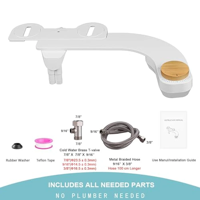 Left Handed Bidet,Knob Bamboo Bidet Attachment for Toilet - Non-Electric Dual Nozzle(Frontal & Rear Wash) Adjustable Water Pressure, Fresh Water Bidet Toilet Seat Attachment (Bamboo) by W WITHLENT - Image 5