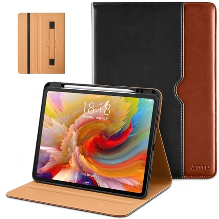 DTTO for iPad Pro 13 inch Case (M5/M4) 2025/2024, Premium Leather Business Folio Stand Cover with Pencil Holder - Auto Wake/Sleep & Multiple Viewing Angles, Built in Hand Strap & Pocket, Black Brown by DTTO - Used - Good condition