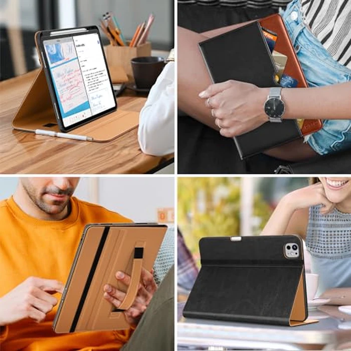 DTTO for iPad Pro 13 inch Case (M5/M4) 2025/2024, Premium Leather Business Folio Stand Cover with Pencil Holder - Auto Wake/Sleep & Multiple Viewing Angles, Built in Hand Strap & Pocket, Black Brown by DTTO - Image 3