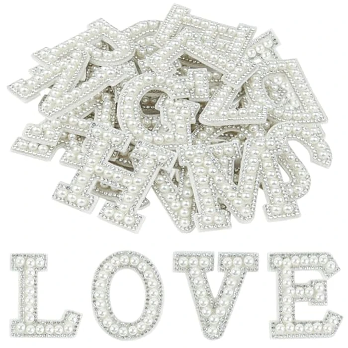 Morcheiong 52Pcs Pearl Rhinestone Letter Patches Self Adhesive A-Z, Stick on Pearl Letter Patches for Clothes, Fabric, Backpack (White) by Morcheiong - Used - Very Good condition - US$15.27