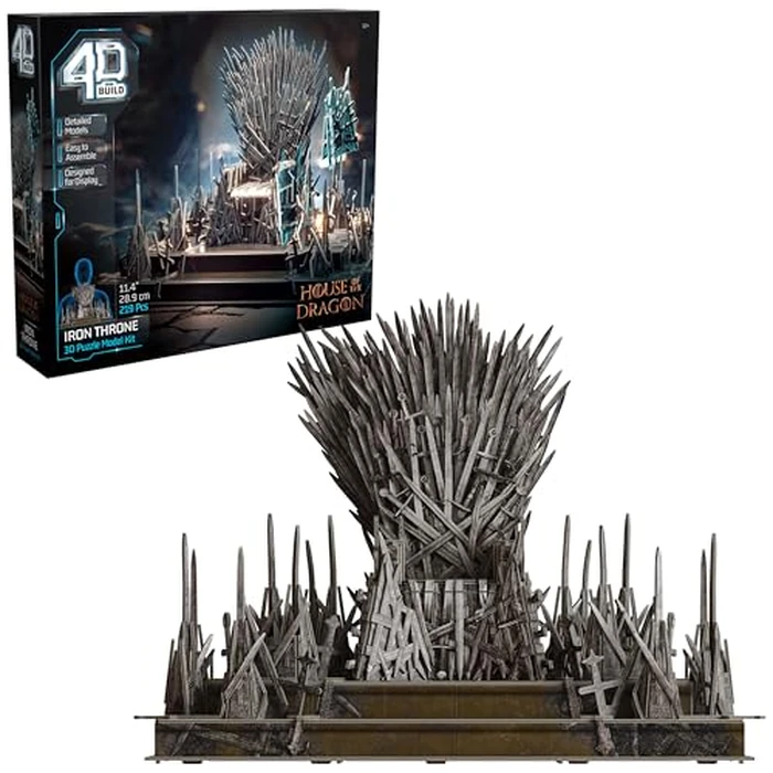 4D Build, Game of Thrones Iron Throne 3D Model Kit, GOT Collectibles & Desk Décor, Adult Puzzles for Fantasy Book GOT Fans, 3D Puzzles for Adults & Teens, 219 Pieces, for Ages 12 & Up by 4D Build - Used - Like New condition