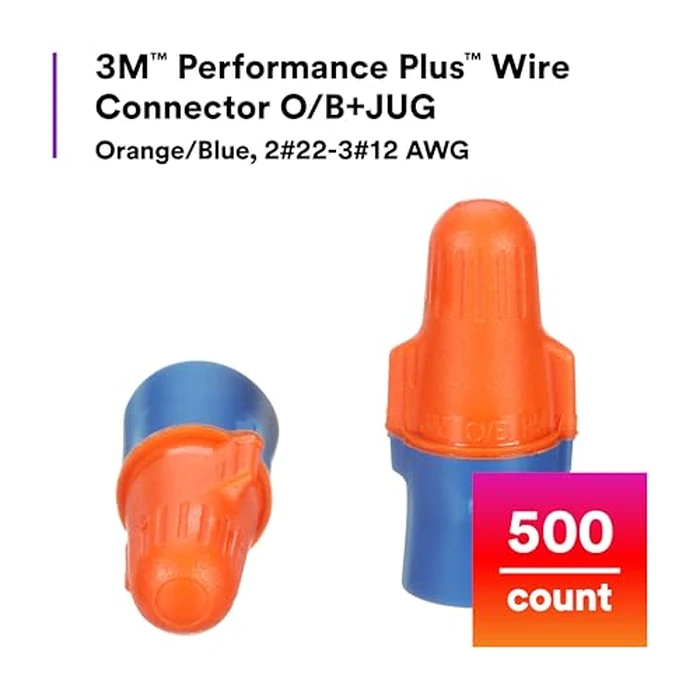 3M Performance Plus Wire Connector, O/B+JUG, Orange/Blue, Flexible Steel Spring Connectors, Twist On, CSA Certified, UL Listed, Jug of 500, 22-12 AWG by 3M - Image 2