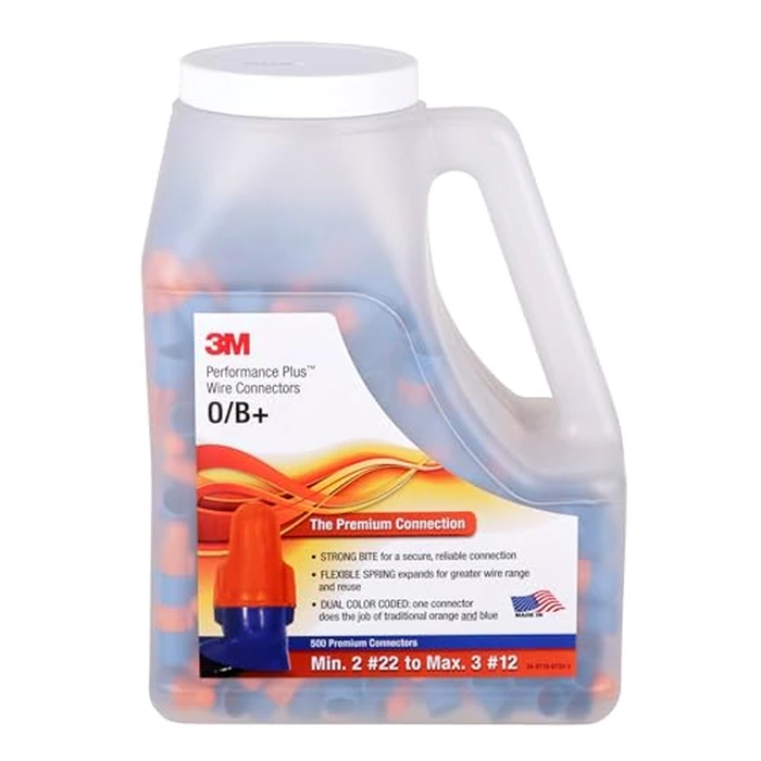 3M Performance Plus Wire Connector, O/B+JUG, Orange/Blue, Flexible Steel Spring Connectors, Twist On, CSA Certified, UL Listed, Jug of 500, 22-12 AWG by 3M - Image 8