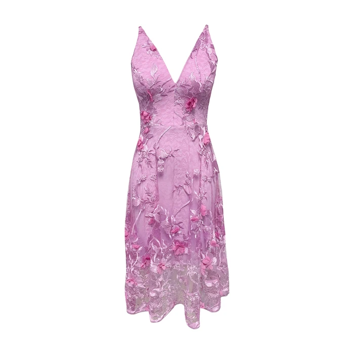 Dress the Population Women's Audrey Spaghetti Strap Midi A-line 3D Floral Dress, Lavender, S by Dress the Population - Image 3
