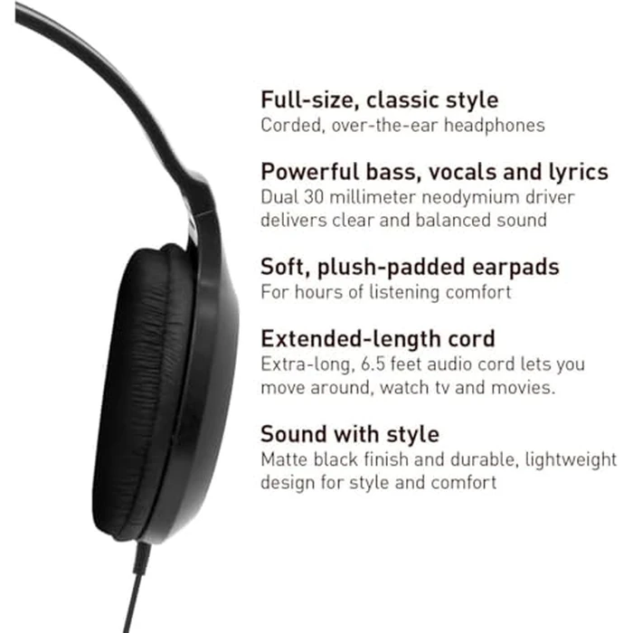 Panasonic Full-Size Over-Ear Wired Long-Cord Headphones - 4.1x 7.2X 7.6, Black (RP-HT161-K) by Panasonic - Image 2