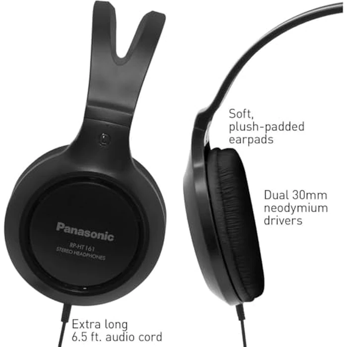Panasonic Full-Size Over-Ear Wired Long-Cord Headphones - 4.1x 7.2X 7.6, Black (RP-HT161-K) by Panasonic - Image 3