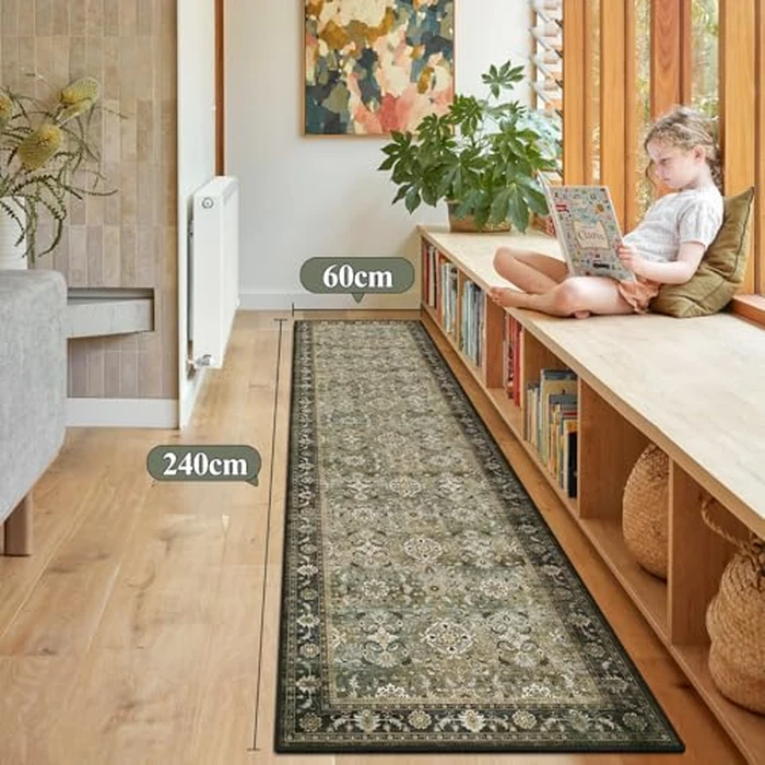 Findosom 2x8 Runner Rug, Washable Runner Rug Non Slip with Rubber Backing, Low Pile Soft Boho Runners for Hallways, Kitchen, Laundry, Bedroom, Entrance and Home Decor, Green by Findosom - Image 2