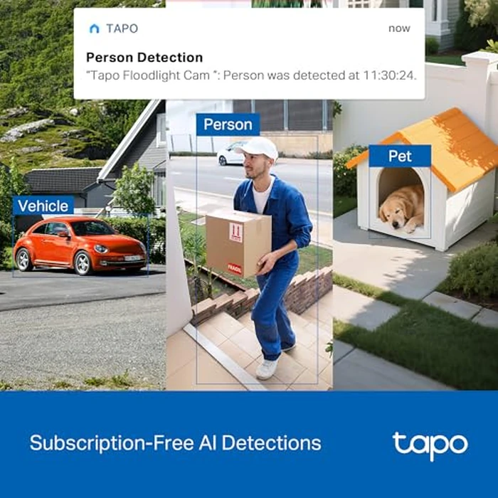 Tapo 2K Outdoor Pan/Tilt Wireless Floodlight Security Camera - Battery Power with Solar, 360º AI Motion Tracking, Person/Vehicle Detection, Subscription-Free Local Storage or Optional Cloud, C615F KIT by Tapo - Image 9