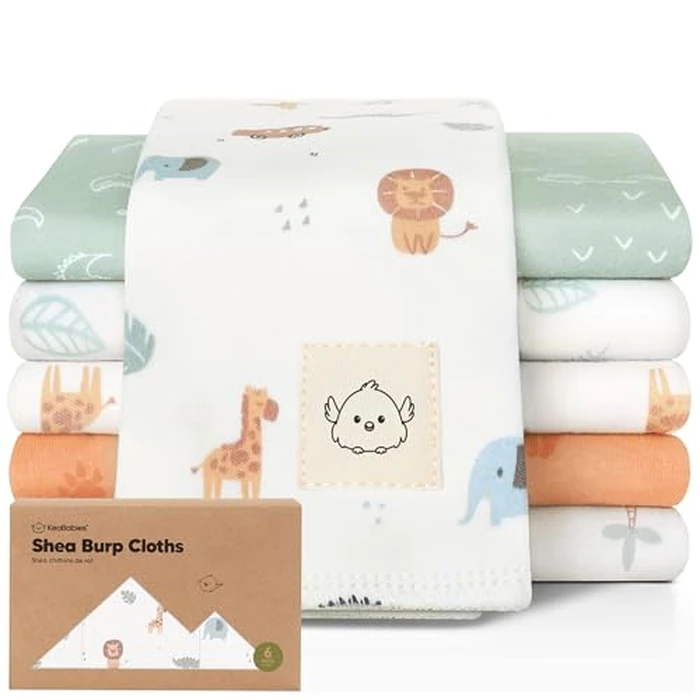 Organic Burp Cloths Baby Boy, Girl - 6-Pack Large 100% Cotton Burping Cloths for Babies, Spit Up Rags, Super Absorbent, Ultra Soft Newborn Rag, Gender Neutral, Machine Washable, Durable (Wilderness) by KeaBabies - Used - Like New condition
