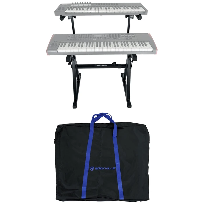Rockville Z55 Z-Style 2-Tier Piano Keyboard Stand w/ Bag & Headphone Hook - Portable & Sturdy, Height & Width Adjustable, Fits 54/61/76/88-Key Electric Pianos & Keyboards - 250 lb Capacity by Rockville - Used - Very Good condition - US$57.62