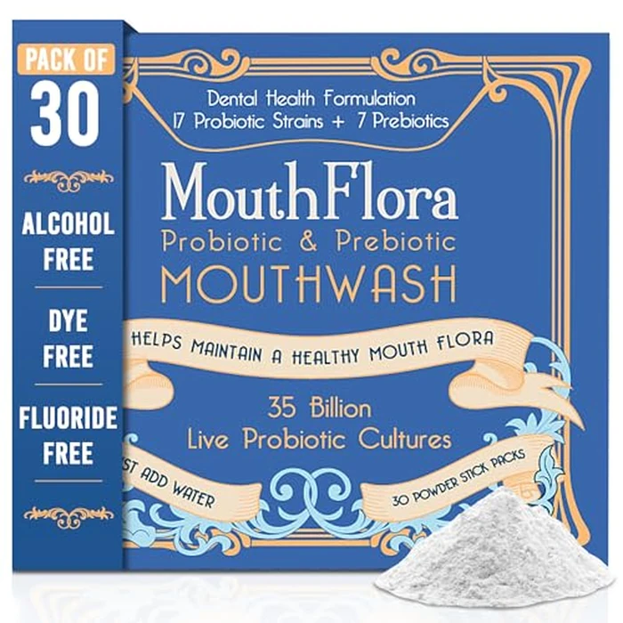 Probiotic & Prebiotic Mouthwash for Adults | Dry Mouth and Oral Thrush Relief | Gum Health Mouthwash | 30 Pack by MouthFlora - Used - Like New condition - US$21.30
