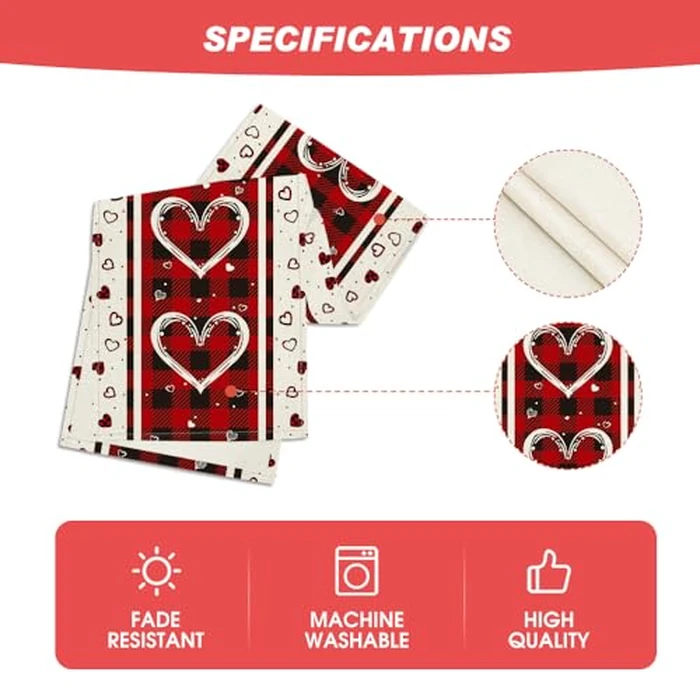 Artoid Mode Buffalo Plaid Love Hearts Valentine's Day Table Runner, Seasonal Kitchen Dining Table Decoration for Indoor Home Party 13x90 Inch by Artoid Mode - Image 5