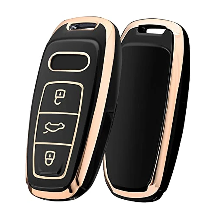 ELOHEI for Audi Key Fob Cover, Special Soft TPU Key Case Cover Protector Compatible with Audi A6L A6 A7 A8 Q7 Q8 E-Tron 2018-2022 A3 S3 S6 SQ7 RS6 S7 RS7 Smart Key (Gold Edge Black) by ELOHEI - Image 1