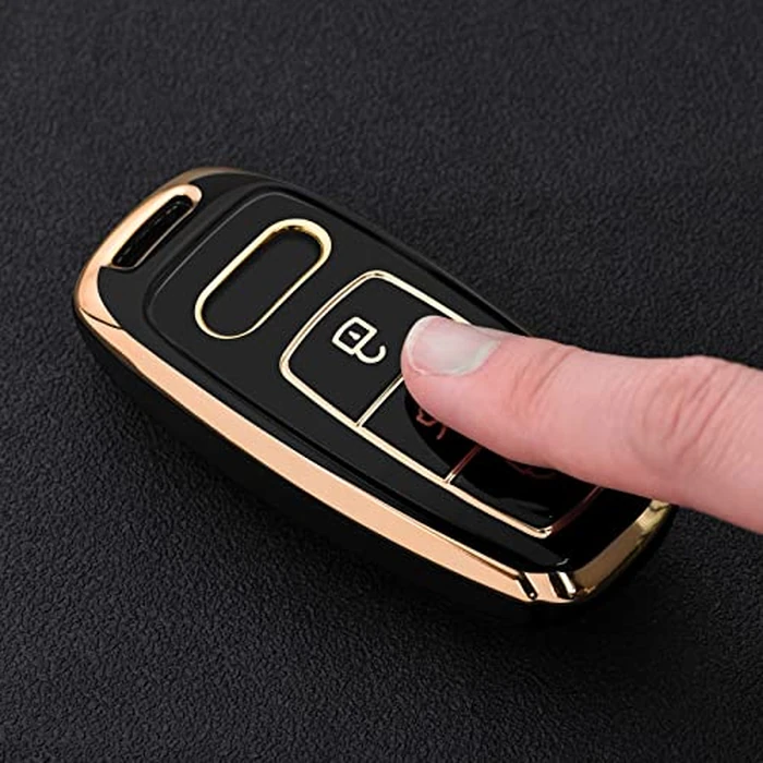 ELOHEI for Audi Key Fob Cover, Special Soft TPU Key Case Cover Protector Compatible with Audi A6L A6 A7 A8 Q7 Q8 E-Tron 2018-2022 A3 S3 S6 SQ7 RS6 S7 RS7 Smart Key (Gold Edge Black) by ELOHEI - Image 2