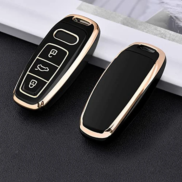 ELOHEI for Audi Key Fob Cover, Special Soft TPU Key Case Cover Protector Compatible with Audi A6L A6 A7 A8 Q7 Q8 E-Tron 2018-2022 A3 S3 S6 SQ7 RS6 S7 RS7 Smart Key (Gold Edge Black) by ELOHEI - Image 3