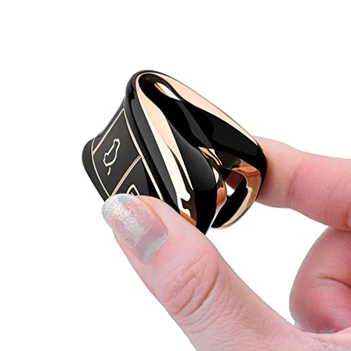 ELOHEI for Audi Key Fob Cover, Special Soft TPU Key Case Cover Protector Compatible with Audi A6L A6 A7 A8 Q7 Q8 E-Tron 2018-2022 A3 S3 S6 SQ7 RS6 S7 RS7 Smart Key (Gold Edge Black) by ELOHEI - Image 4