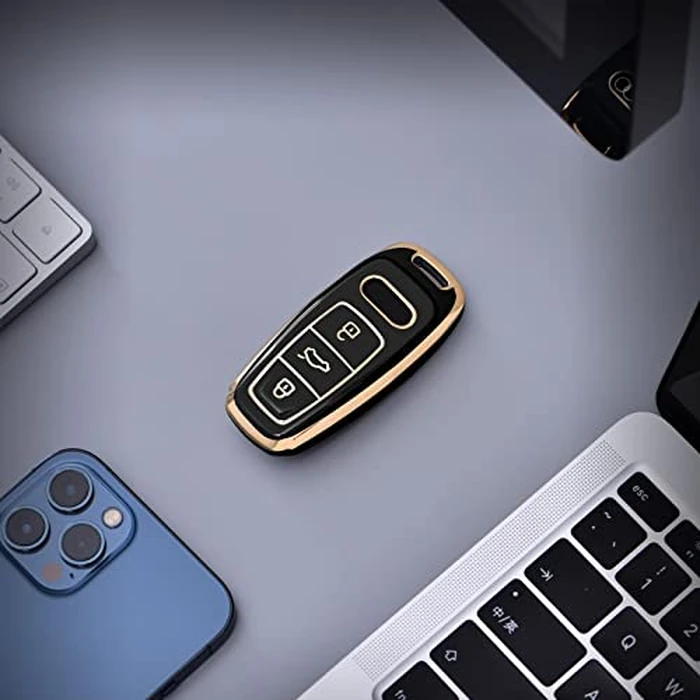 ELOHEI for Audi Key Fob Cover, Special Soft TPU Key Case Cover Protector Compatible with Audi A6L A6 A7 A8 Q7 Q8 E-Tron 2018-2022 A3 S3 S6 SQ7 RS6 S7 RS7 Smart Key (Gold Edge Black) by ELOHEI - Image 6