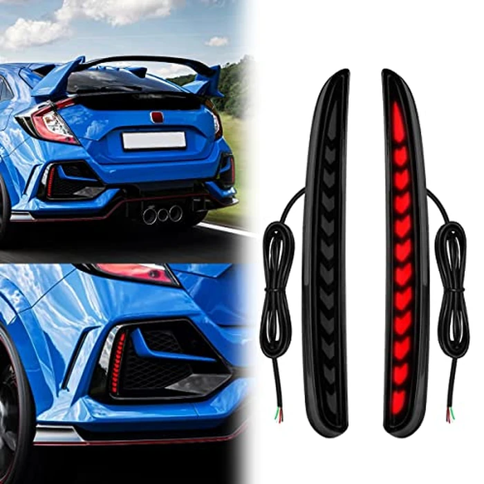 VGETTING Smoked Lens LED Reflector Lights for Honda Civic Hatchback, Type-R, SI 2017 2018 2019 2020 2021 Rear Bumper Tail Light with Sequential Turn Signal, Brake Function (Arrow Smoked) by VGETTING - Used - Very Good condition - CA$22.75