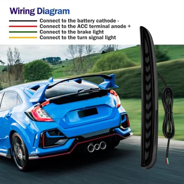 VGETTING Smoked Lens LED Reflector Lights for Honda Civic Hatchback, Type-R, SI 2017 2018 2019 2020 2021 Rear Bumper Tail Light with Sequential Turn Signal, Brake Function (Arrow Smoked) by VGETTING - Image 3