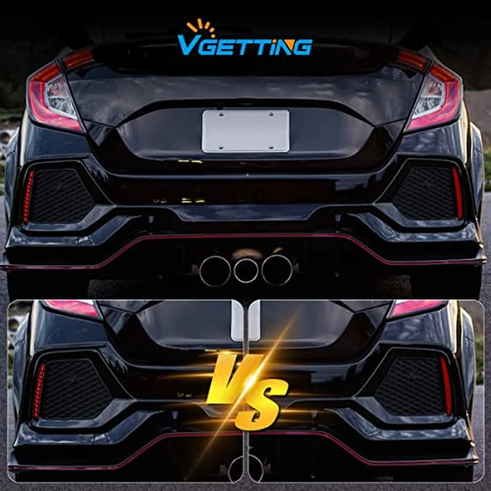 VGETTING Smoked Lens LED Reflector Lights for Honda Civic Hatchback, Type-R, SI 2017 2018 2019 2020 2021 Rear Bumper Tail Light with Sequential Turn Signal, Brake Function (Arrow Smoked) by VGETTING - Image 7