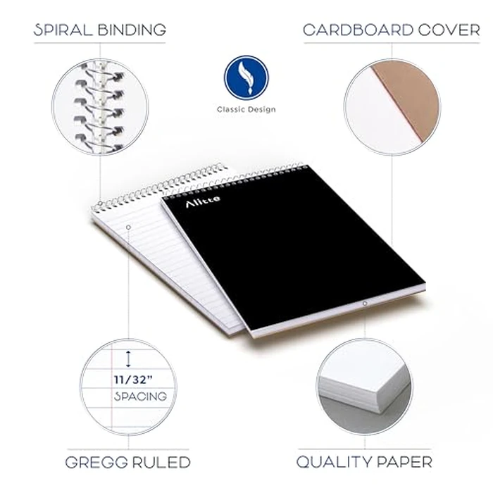 Alitte Steno Pads Spiral 6x9-12 Pack - Gregg Ruled, Perfect for Work, School, and Home Use, Easy Tear-Off Pages, White Paper - No Ink Bleeds - 80 Sheets by Alitte - Image 2