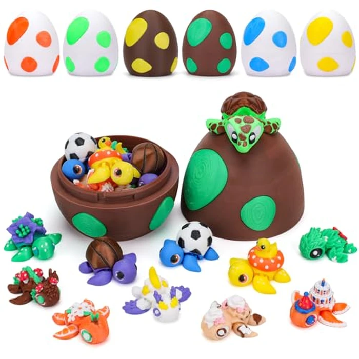 WQXWNFBA 3D Printed Mini Animals with Dragon Eggs Set, 3D Printed Fidget Toys Bulk, Articulated Animals Figurines Adults Desk Decor, Pocket Pet, Easter Basket Stuffers (Sea Turtle) by WQXWNFBA - Used - Very Good condition - US$16.92