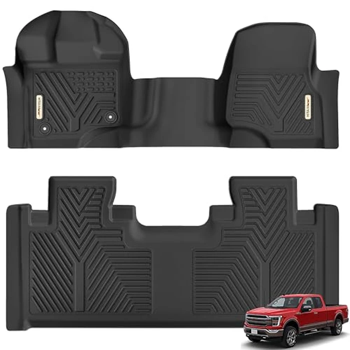 YITAMOTOR Custom Fit Floor Mats Compatible with 2015-2022 Ford F-150 SuperCab/Extended Cab with 1st Row Bench Seats Only, All Weather Protection 2 Row Floor Liner Set Black by YITAMOTOR - Used - Acceptable condition - CA$130.15