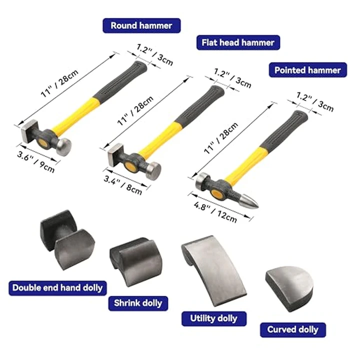 HFS(R) 7 Pcs Set Auto Body Fender Repair Tool Hammer Dolly Set by HFS - Image 2
